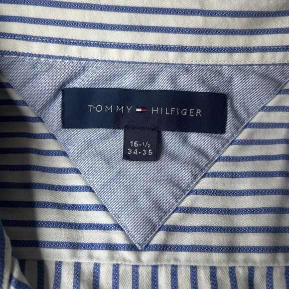 Tommy Hilfiger 16.5 34/35 Men’s Button Up Dress Shirt Seersucker White Blue Norm - Picture 5 of 11